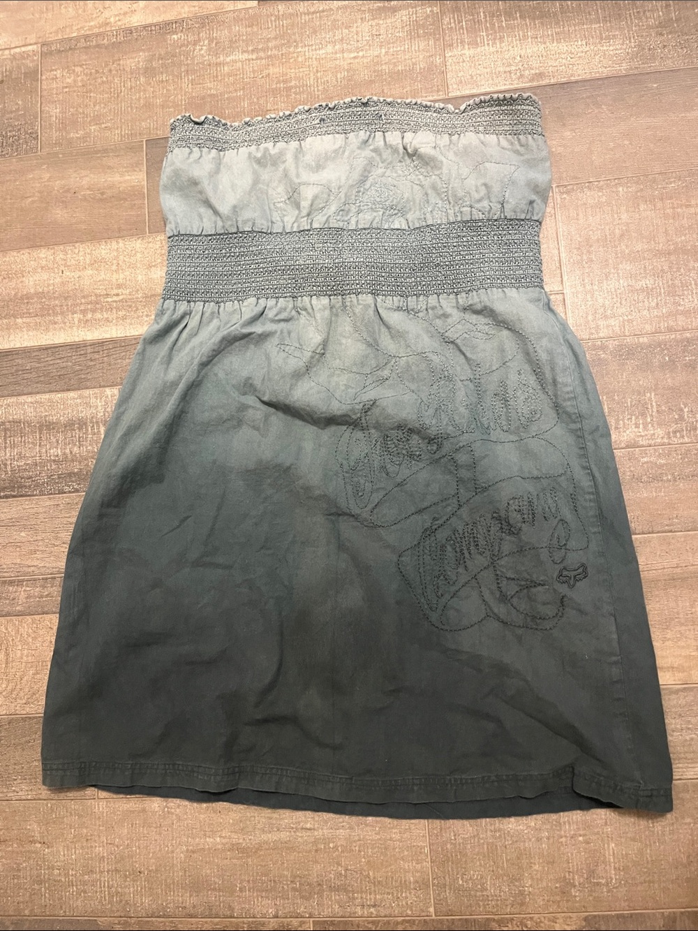Fox Washed Blue Ombre Smocked Mini Skirt
